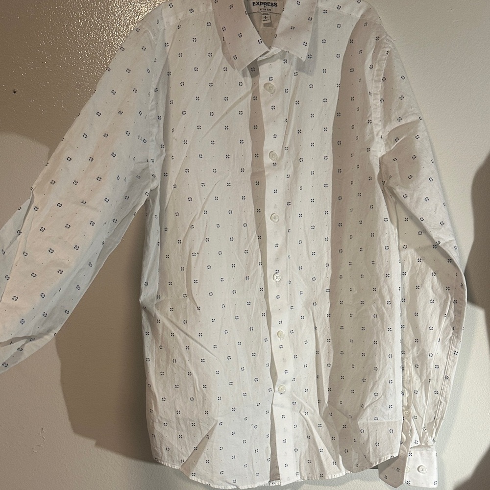 Express White Shirt extra slim  with Blue Geometric Design